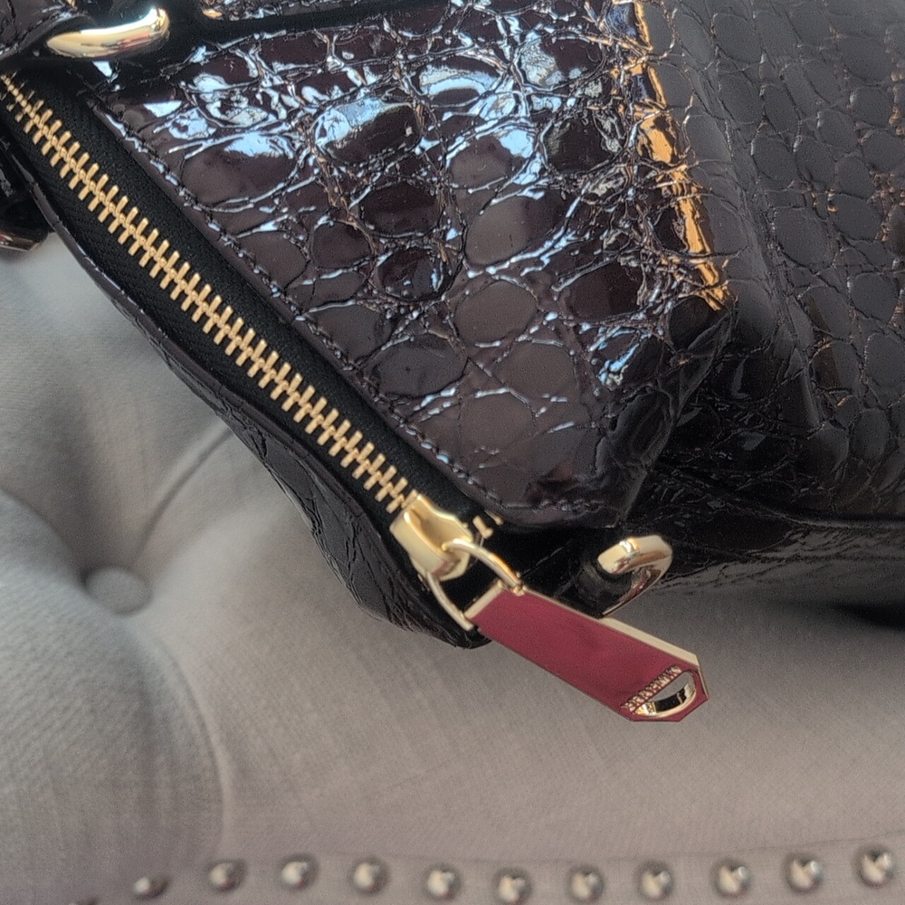 Brahmin Glossy Burgundy Color Croc-Embossed Tote - Picture 6 of 14